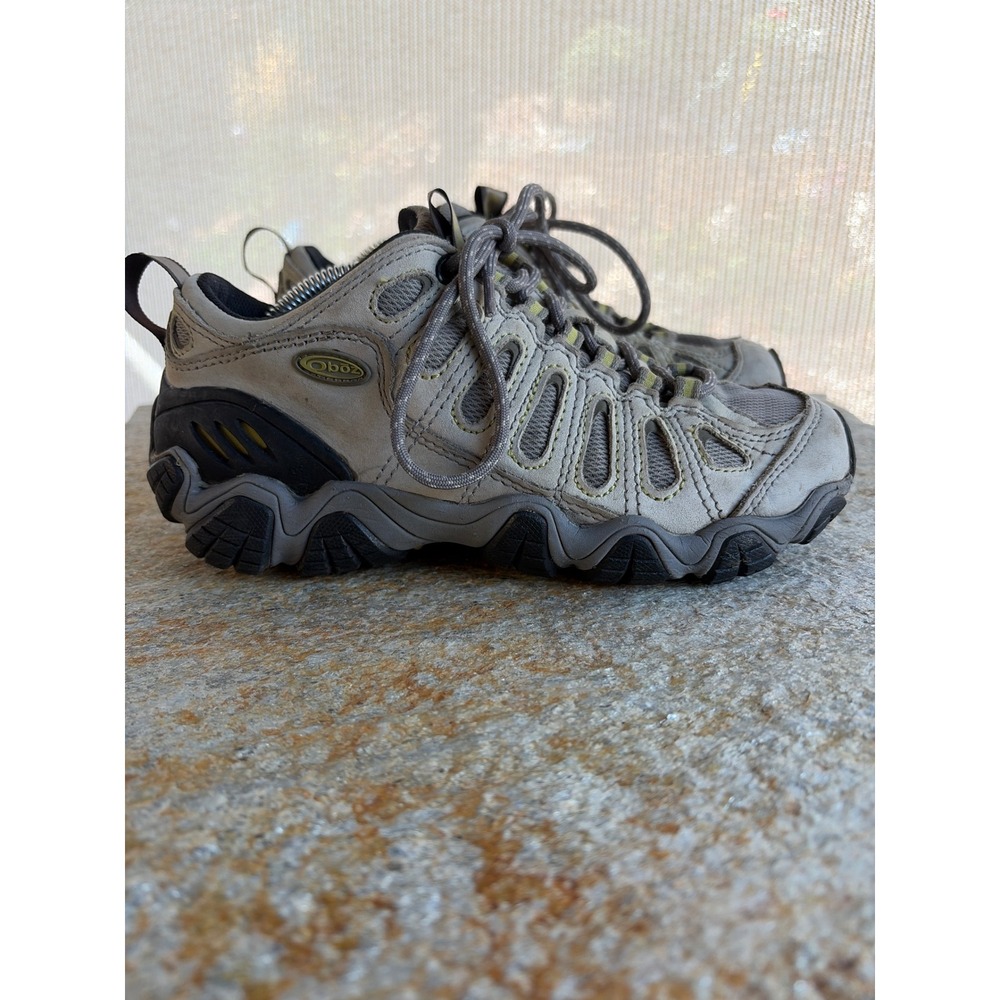 Oboz Sawtooth Hiking Shoes Gray Yellow Low Top Trail Sneakers Womens 6.5